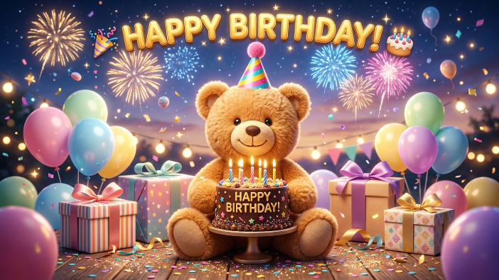teddy bear with birthday cake happy birthday