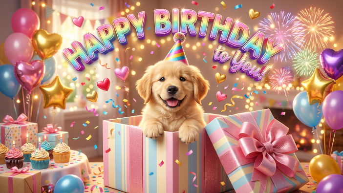 puppy wishing happy birthday